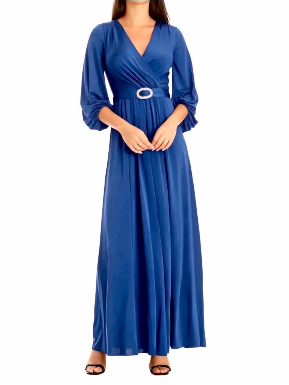 Eliza J Royal Blue Wrap Maxi Dress with Oval Buckle
